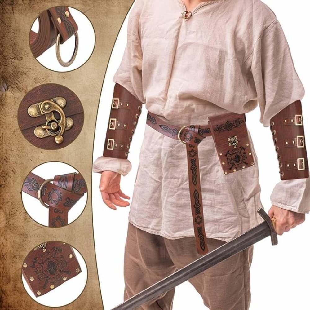 4PCS Viking Bracers & Belt Pouch Set